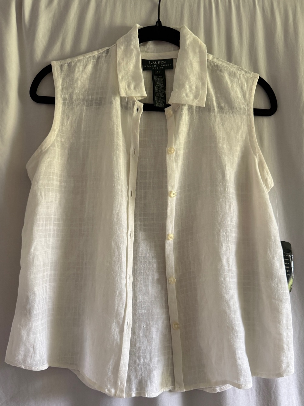 Vintage Lauren Ralph Lauren Petite White Sleeveless Button-Front Linen Top